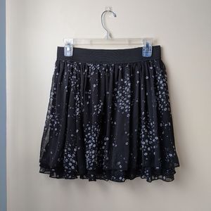 Black White Floral Chiffon Mini Skirt